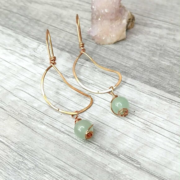 Fluorite Crescent Moon Gemstone Dangle Earrings, 2.5" - Picture 4 of 5